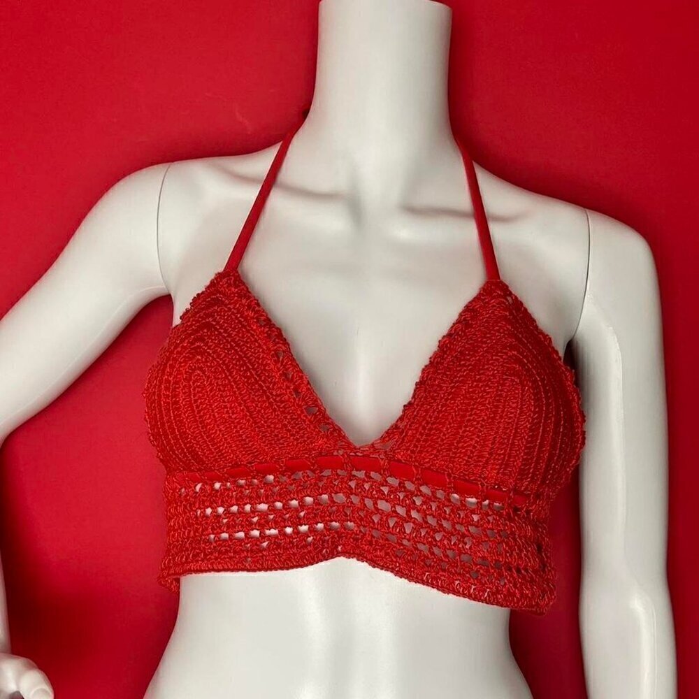 Xhilaration / bright orange red crochet bikini crop top​​​​​​​​​​​​​